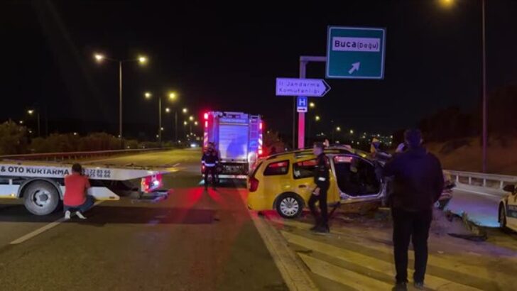İzmir’de otoyolda bariyere çarpan taksideki 1 kişi öldü, 5 kişi yaralandı