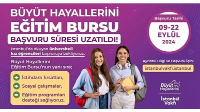 İBB İstanbul Vakfı çatısı altında, Dr. Dilek Kaya İmamoğlu öncülüğünde yürütülen Büyüt Hayallerini projesinin sağladığı burs dayanağına müracaat mühleti 22 Eylül’e kadar uzatıldı