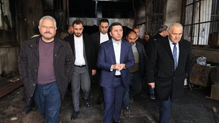 Başkan Arı’dan işyeri yanan esnafa ‘geçmiş olsun’ ziyareti