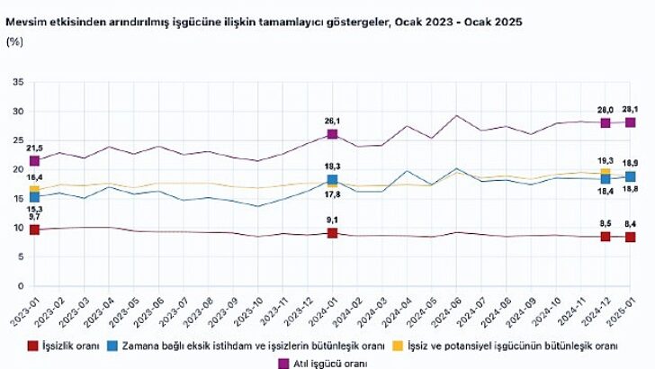 Tüik: Mevsim tesirinden arındırılmış işsizlik oranı %8,4 düzeyinde gerçekleşti
