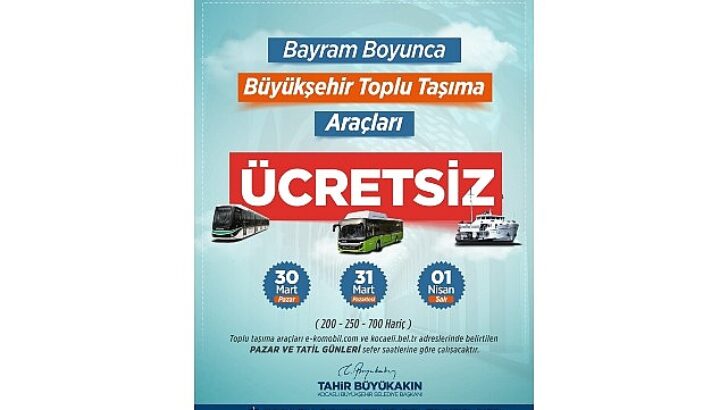 Bayram boyunca ulaşım fiyatsız