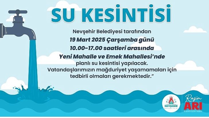 Yeni mahalle ve emek mahallesi’nde planlı su kesintisi yapılacak