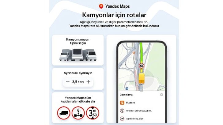 Yandex Maps, Kamyonlara Özel Navigasyon Özelliğini Türkiye’de Kullanıma Sundu