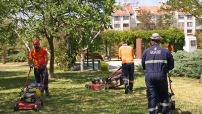 Çankaya Parklarında Çimler Biçiliyor, Otlar Temizleniyor