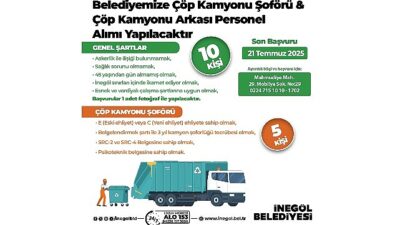 İnegöl Belediyesi 15 İşçi Alacak