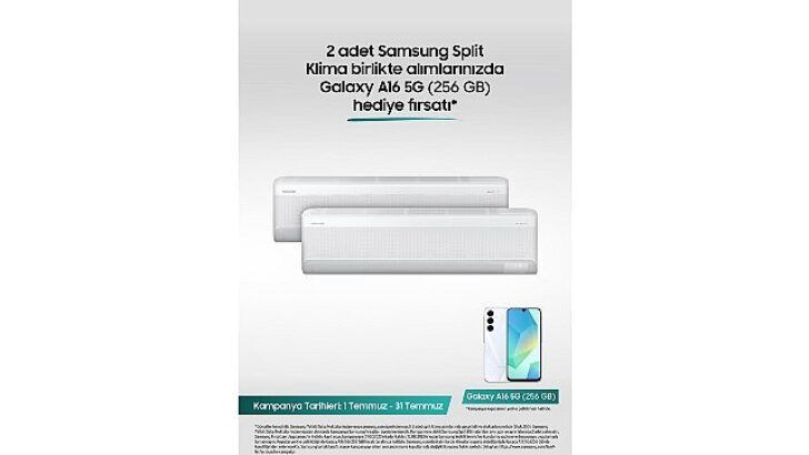 Samsung Split Klimalarda 2’li alımda Galaxy A16 5G telefon ikram fırsatı!