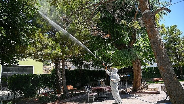 Selçuklu Belediyesi yeşil alan ilaçlamalarını dış mahallelerde de sürdürüyor