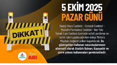 Meteris Meydanı ve Bağlı Caddeler 1 Gün Trafiğe Kapatılacak