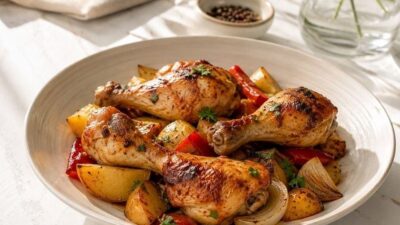 Fırında Nar Gibi Kızaran Soslu Tavuk Tarifi