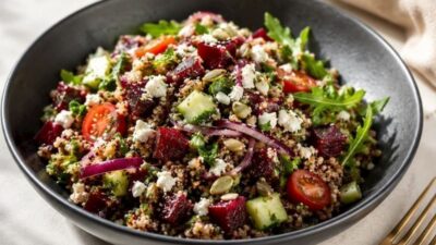 Şık Sunumuyla Göz Dolduran Pancarlı Kinoa Salatası Tarifi